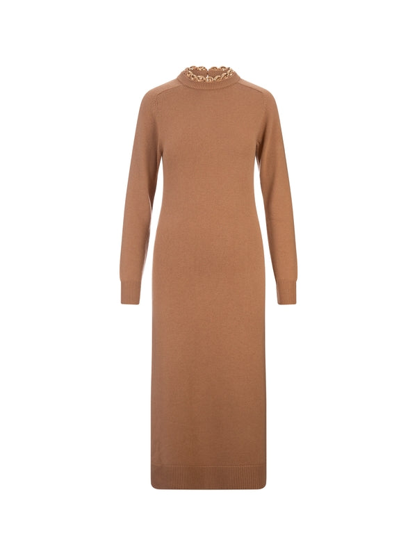 Wool Cashmere Chain Neck Knit Dress