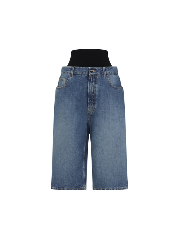 Band Detail Denim Bermuda Shorts