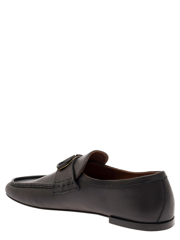 Black Slip-On Loafers with VLogo Detail in Leather Man Loafers