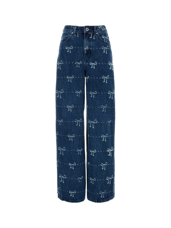 Bow Printed Denim Pants