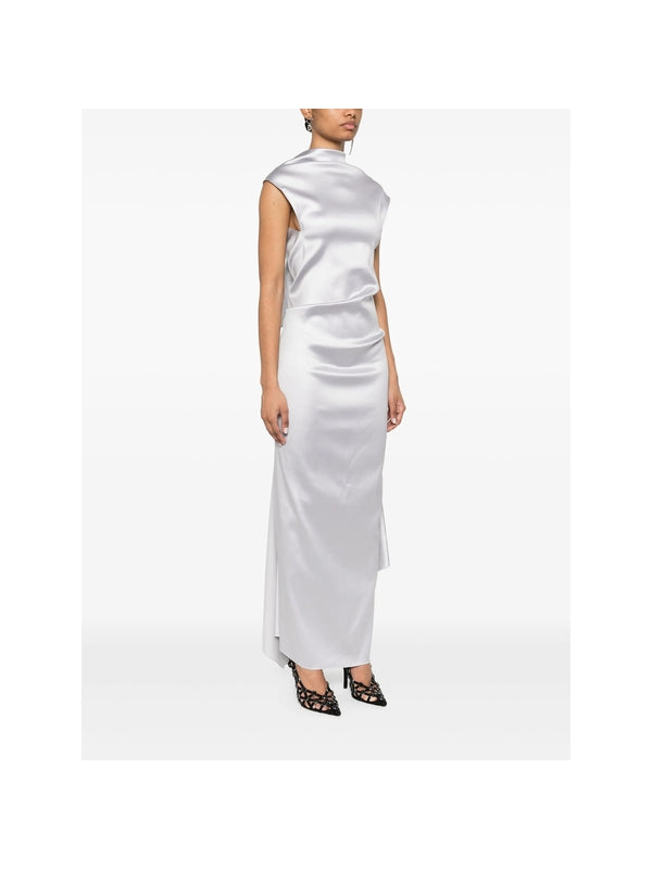 ABADAN Asymmetric Neck Draped Long Dress