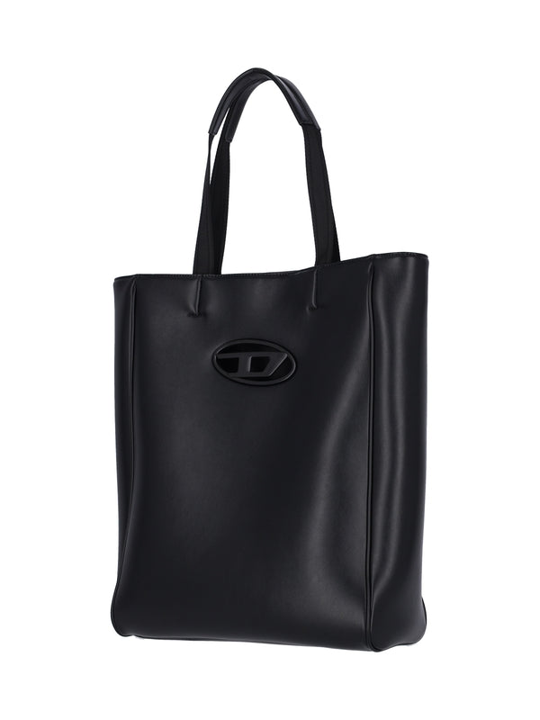 Cut-Out Logo Faux Leather Tote Bag