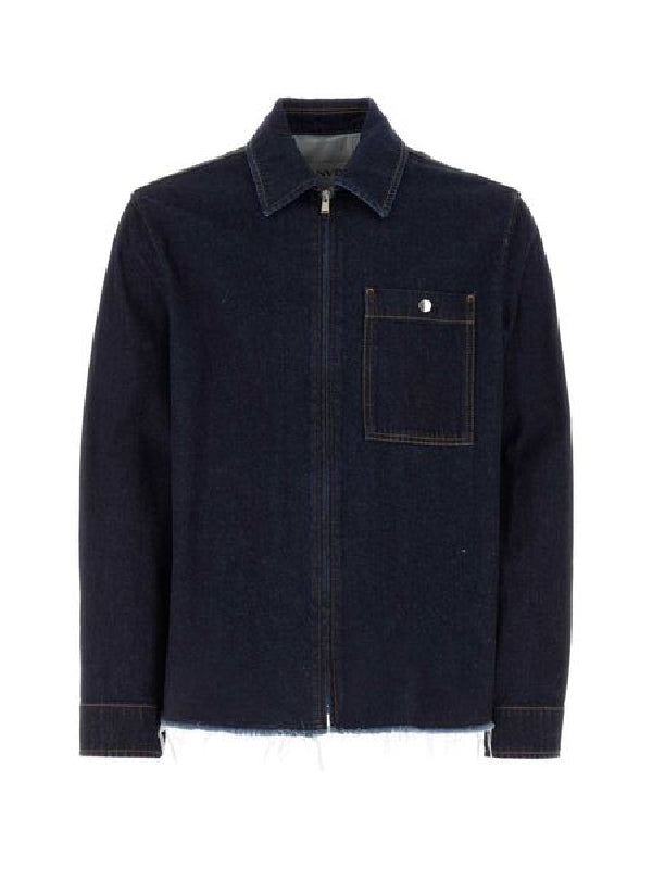 Chest pocket zipper denim jacket