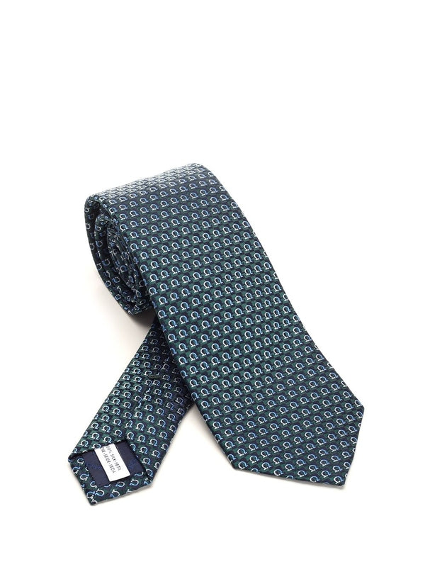 Gancini Pattern Silk Tie