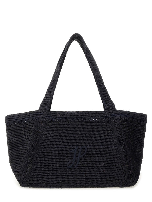 Logo Embroidered Large Raffia Tote Bag