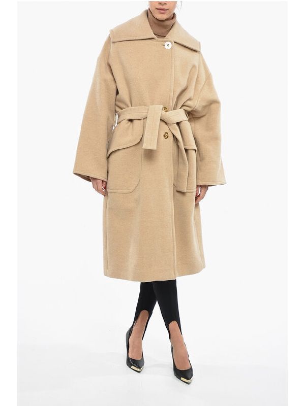 Back Logo Belted Wool Coat