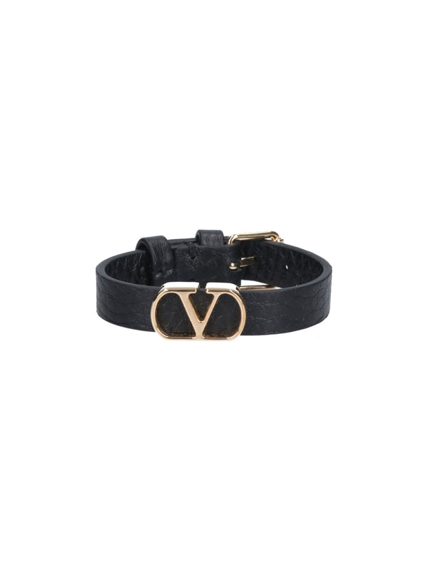 V Logo Leather Bracelet