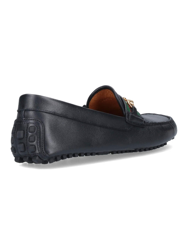 Horsebit Web Black Leather Driving Shoes