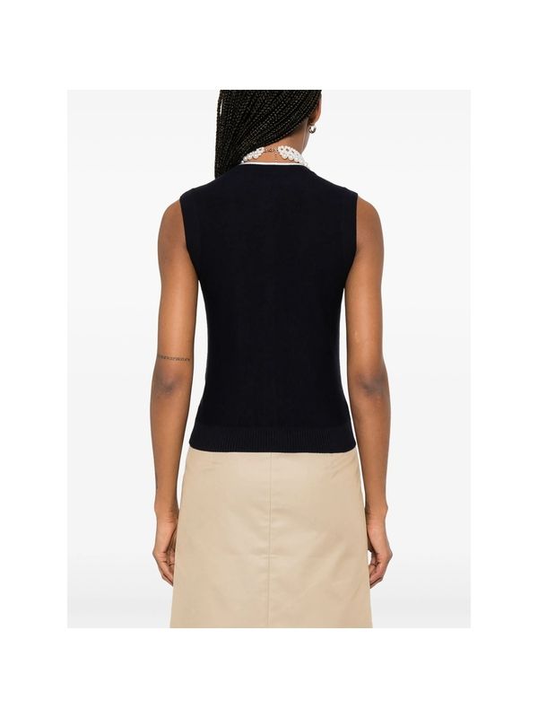 Flower Embellished Silk Cashmere Knit Vest