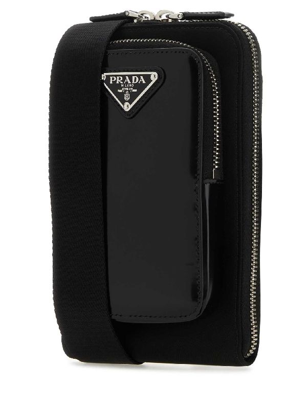 Triangle Logo Leather Re-Nylon Phone
  Holder Bag