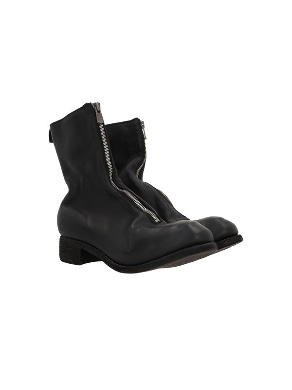 Front Zipper Leather Ankle Boots