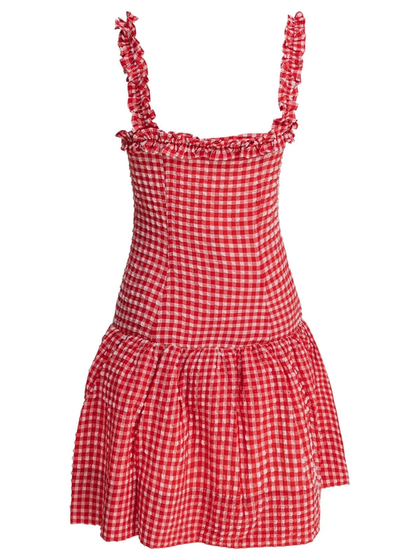 Strap Ruffle Check Mini Dress