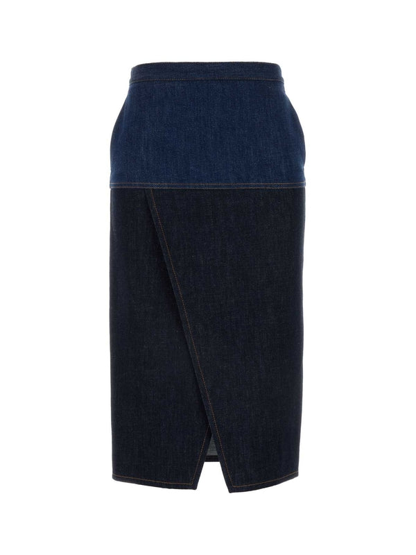 Two-Tone Denim Midi Skirt