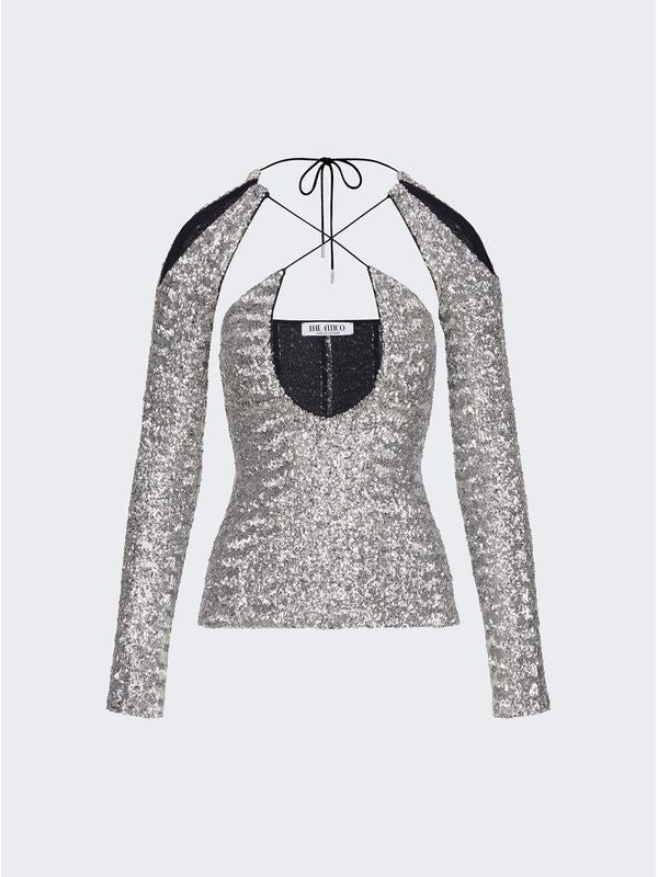 Zane Cutout Sequin Long-Sleeve Top