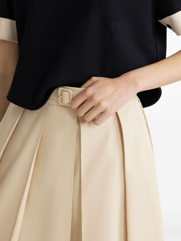 Belt Pleats Cotton Skirt