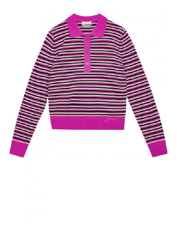 Stripe Wool Cashmere Polo Knit