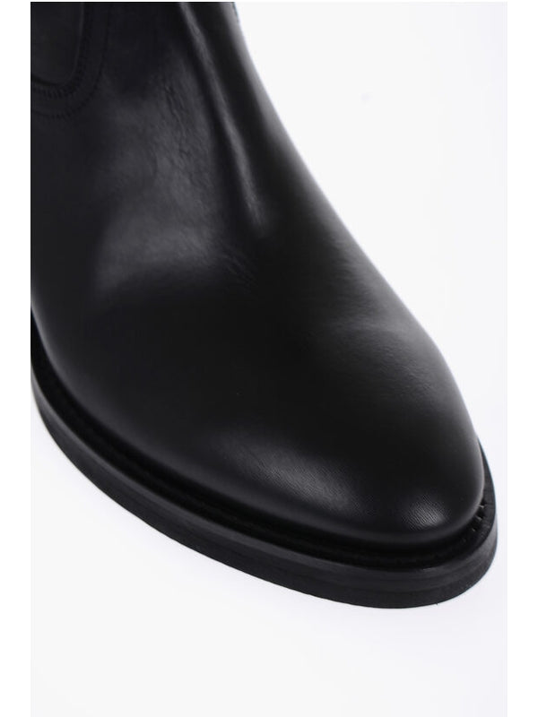 Black Calfskin Ankle Mid Boots