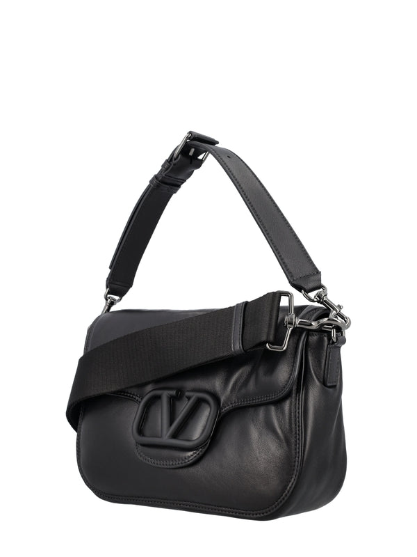 V Logo Leather Crossbody Bag