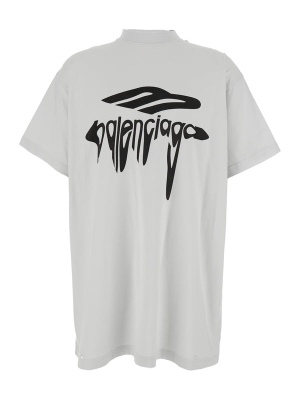 '3B Liquified' White T-Shirt with Logo Print on the Front in Cotton Man Half Sleeve