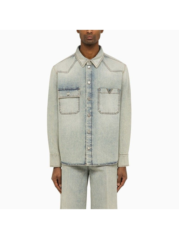 V Logo Patch Pocket Denim Shirt