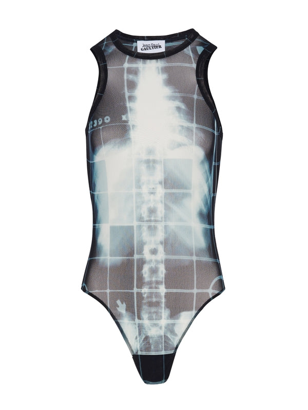 X-Ray Printing Semi Sheer Nylon Bodysuit