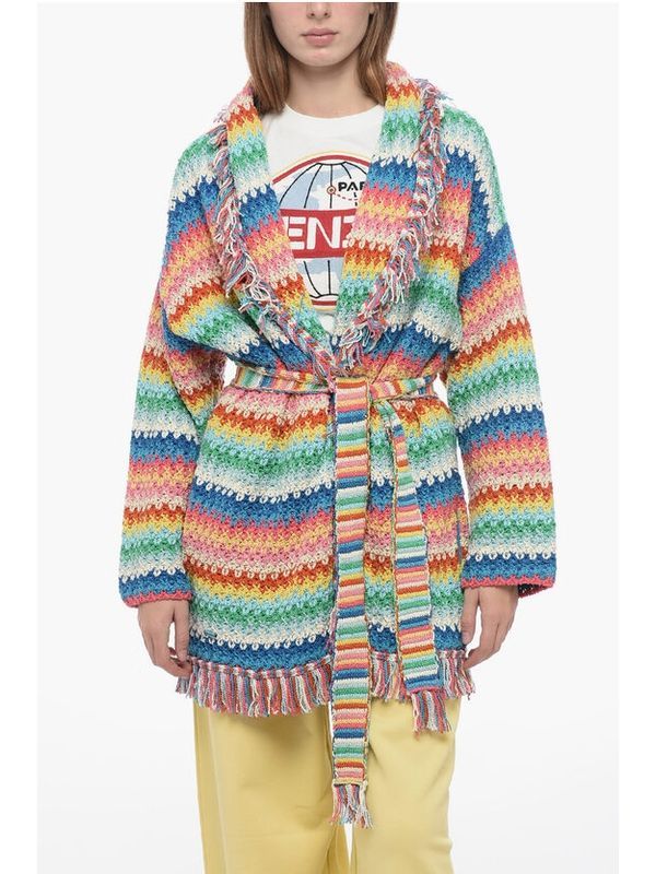 Multicolor Fringe Tie Cardigan