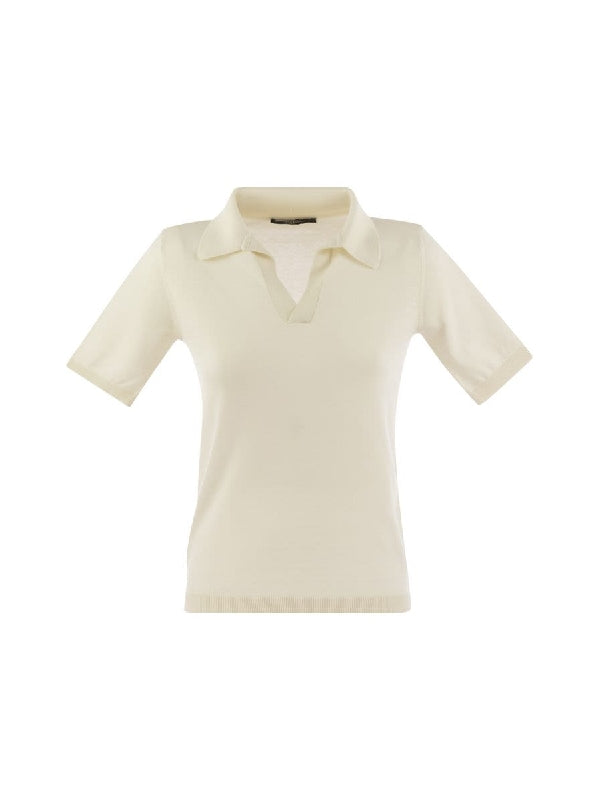 V-Neck Silk
  Cotton Polo Shirt