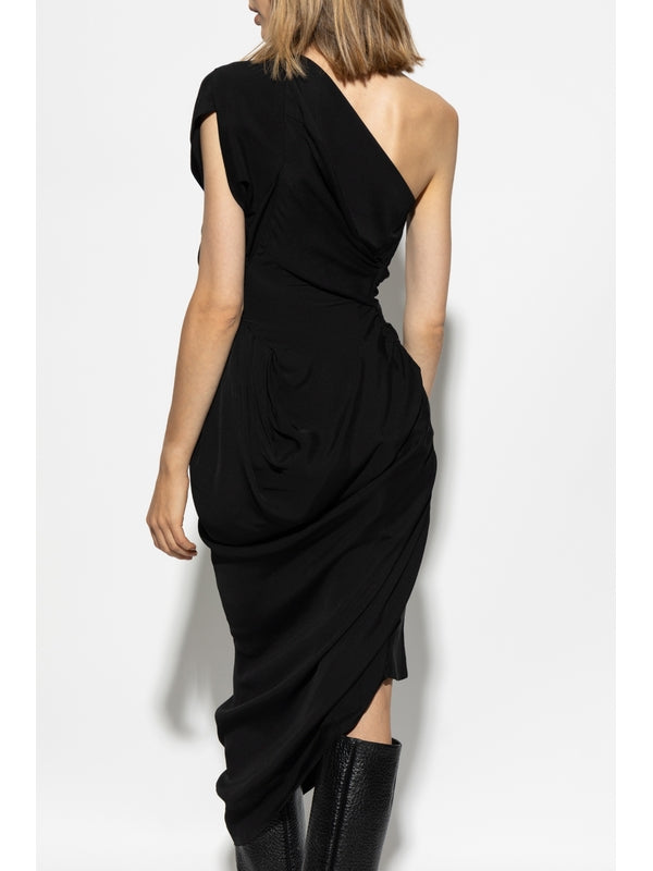 Asymmetric
  One-Shoulder Draped Dress