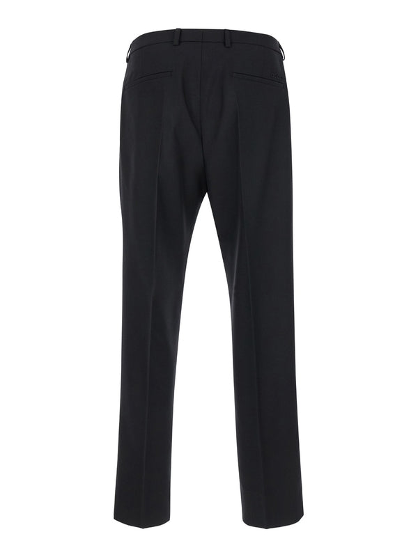 Black Tailored Pants with Tonal Logo Lettering in Wool Man Tailored Pants