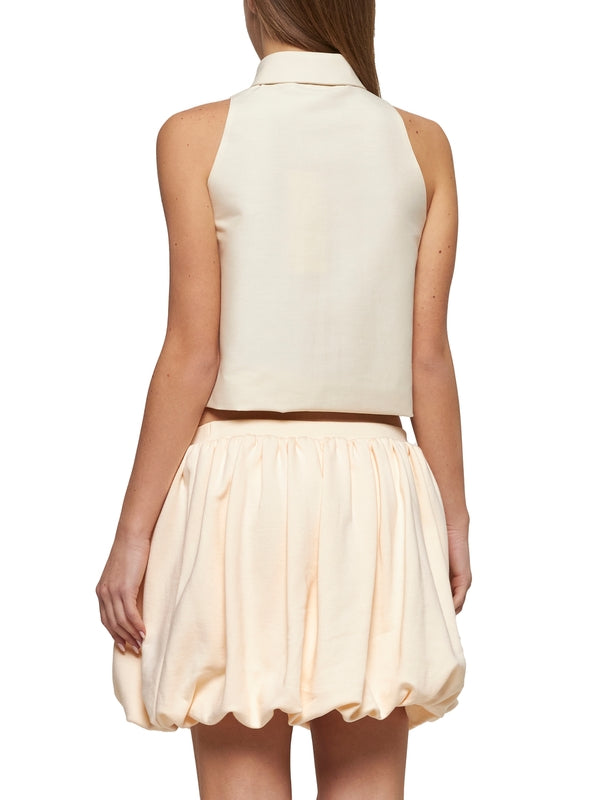 Beige Pleated Cotton Skirt