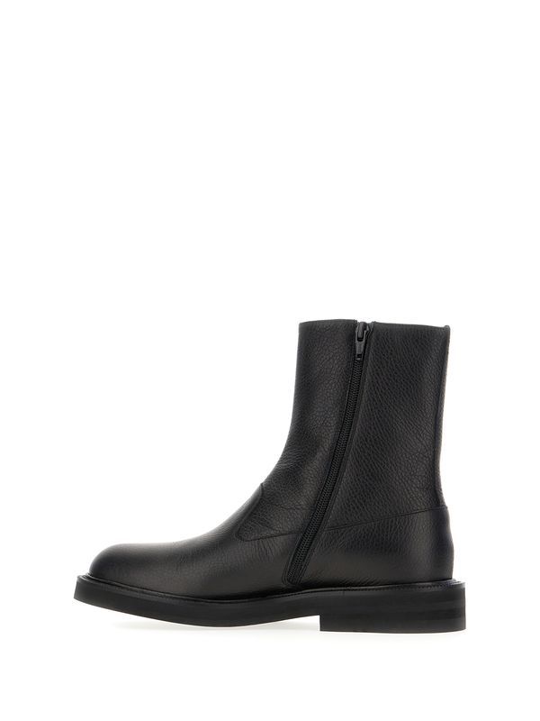 Zip-up Grain Leather Ankle Boots