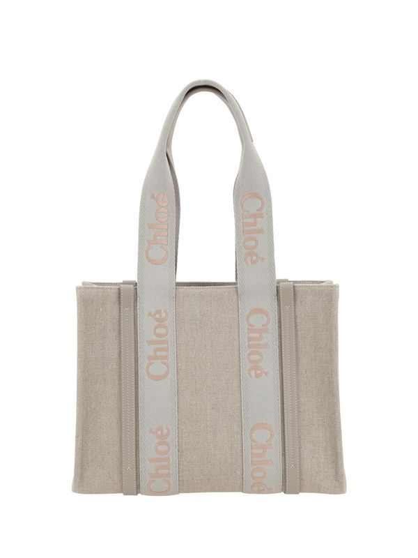 Woody Logo Linen Tote Bag