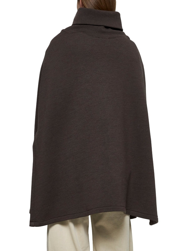 Brown High Neck Wool Cotton Cape