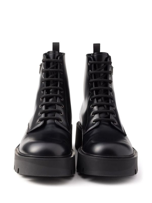 Triangle Logo Leather Lace-Up
  Boots