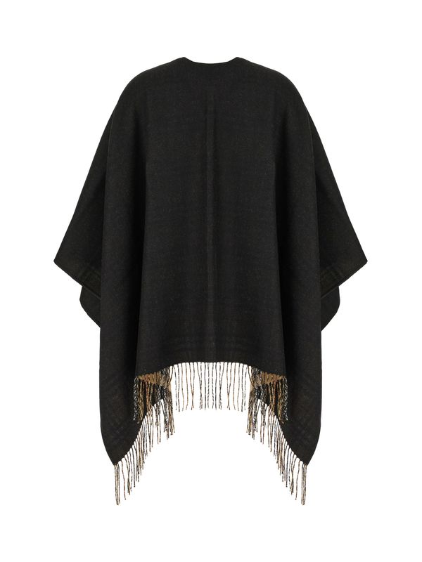 Check Fringe Wool Cape