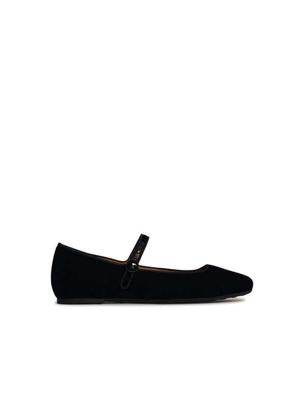 Velvet Mary Jane Flat Shoes - Jente