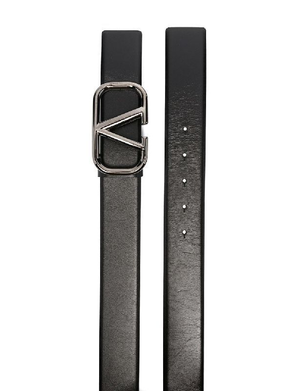 V Logo Leather Belt