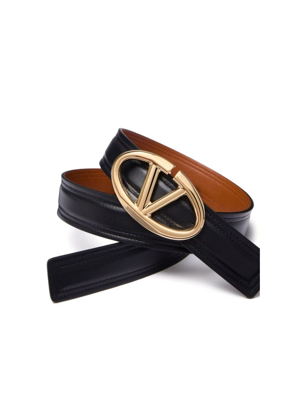 V Logo Leather Belt