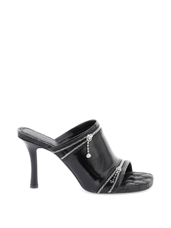 Zip Detail Leather Peep Sandal Heel - Jente