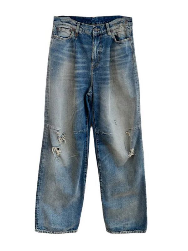 Distressed Cotton Denim Pants