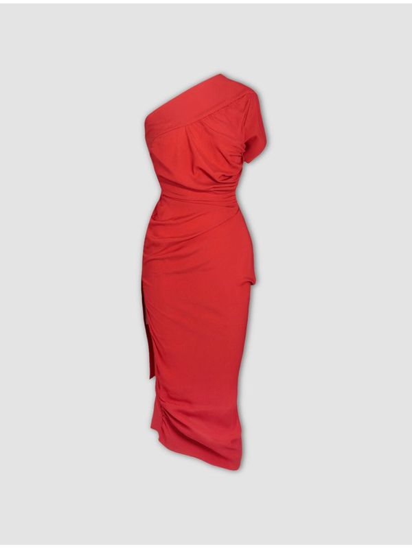 Asymmetric One-Shoulder Drape Midi Dress