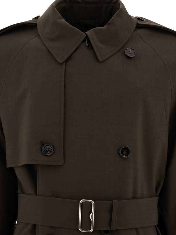 B Buckle Wool Blend Trench Coat