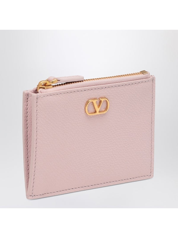 V Logo Signature Leather Zip Wallet