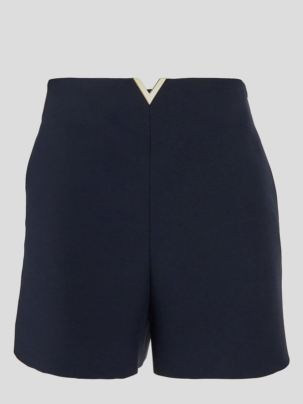 V logo Navy Wool Silk Shorts