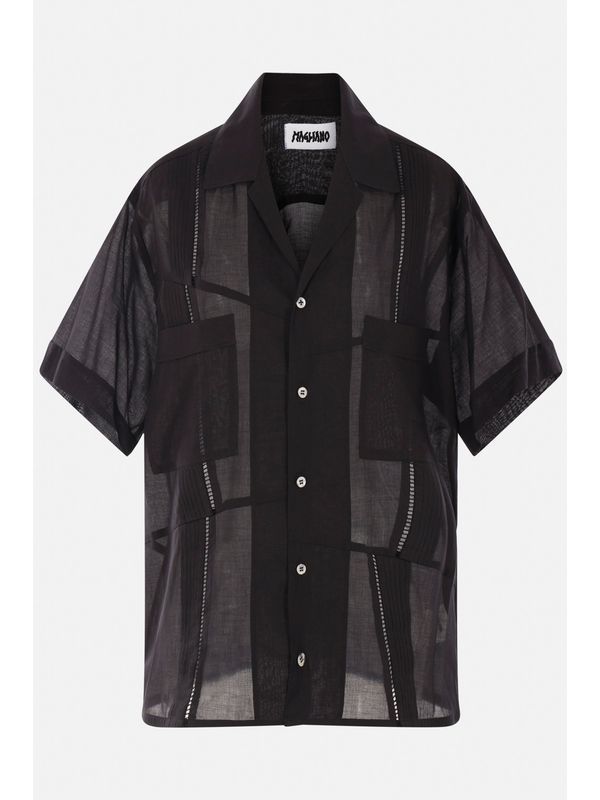 Stitch Detail Sheer Cotton Short-Sleeved Shirt