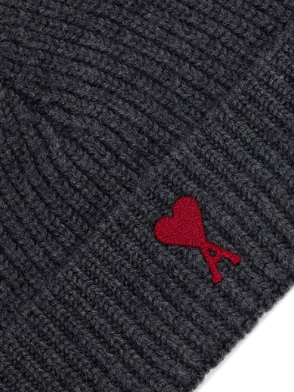 Heart Logo Embroidery Wool Rib Beanie