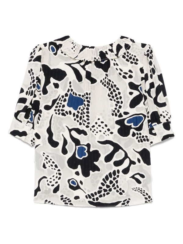 Marcella Printing Short-Sleeve Blouse