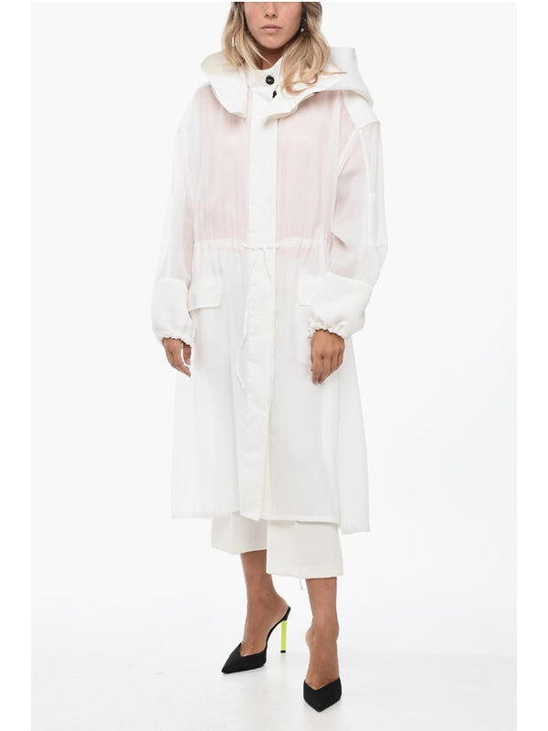 White Silk Nylon Hooded Coat