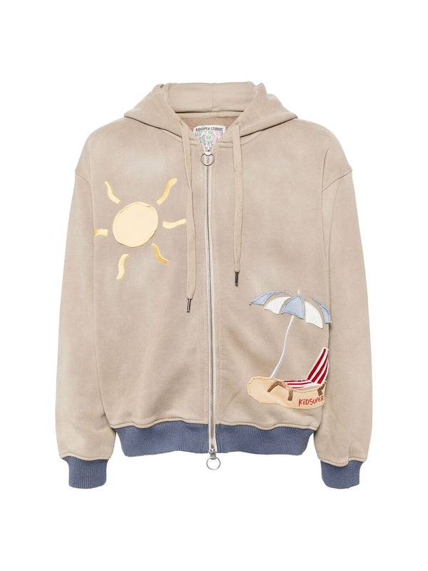 Graphic Embroidery Cotton Hooded Zip-Up