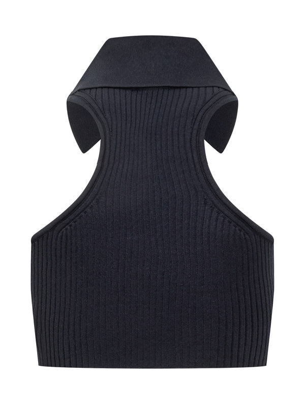 Navy Ribbed Sleeveless Top
